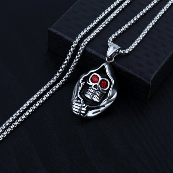 ❤️Surgical punk ghost head ruby skull necklace, N90201P110 - Picture 5 of 9